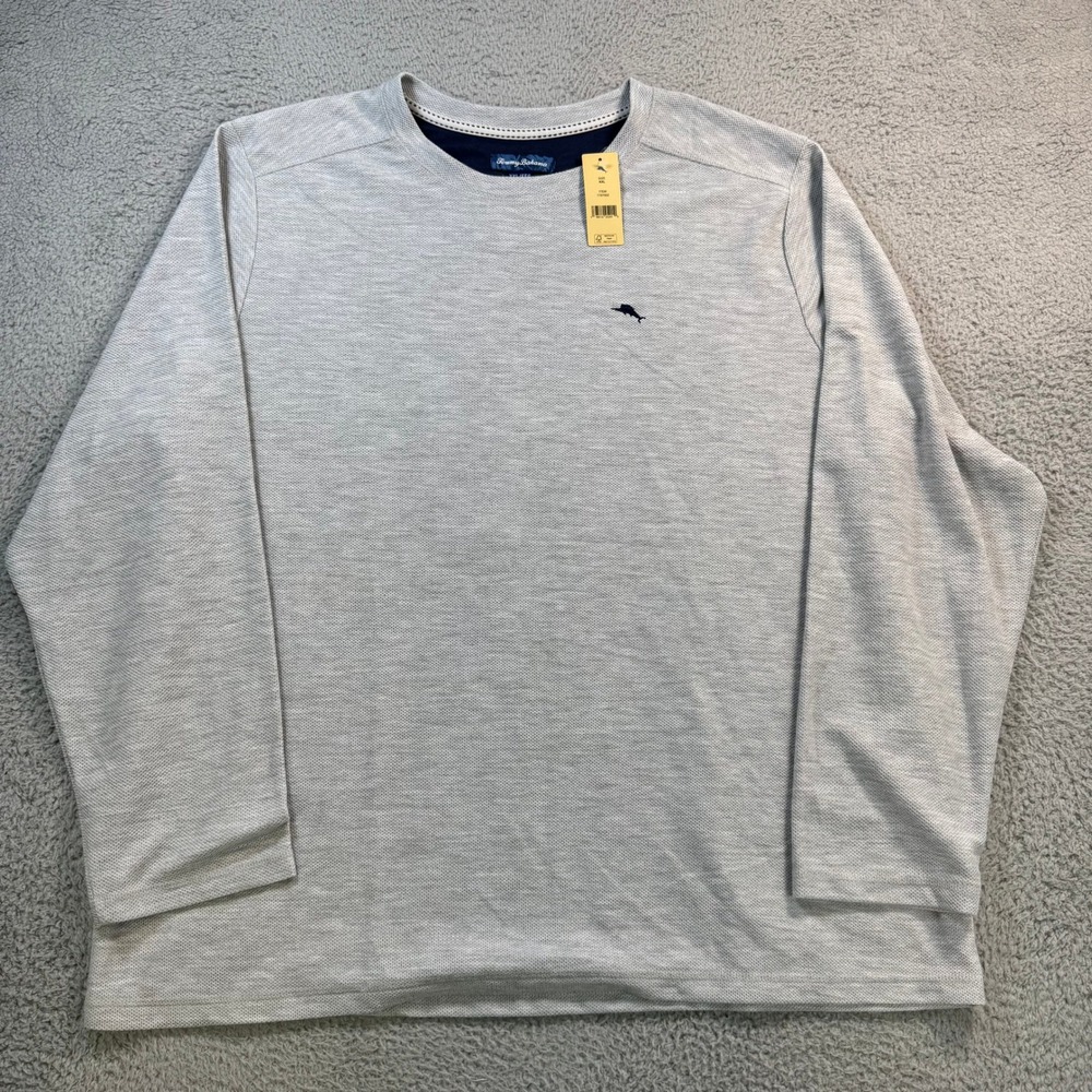 Tommy Bahama Mens XXL Gray Waffle Knit Long Sleeve Crew Neck Pullover 1797062